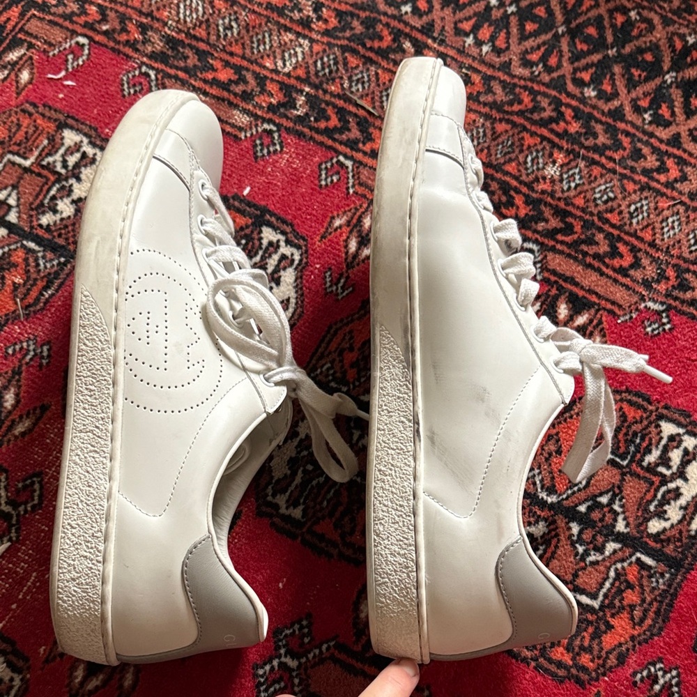 Gucci Ace interlocking G White & Gray Leather Sneakers size 8. - Picture 6 of 15